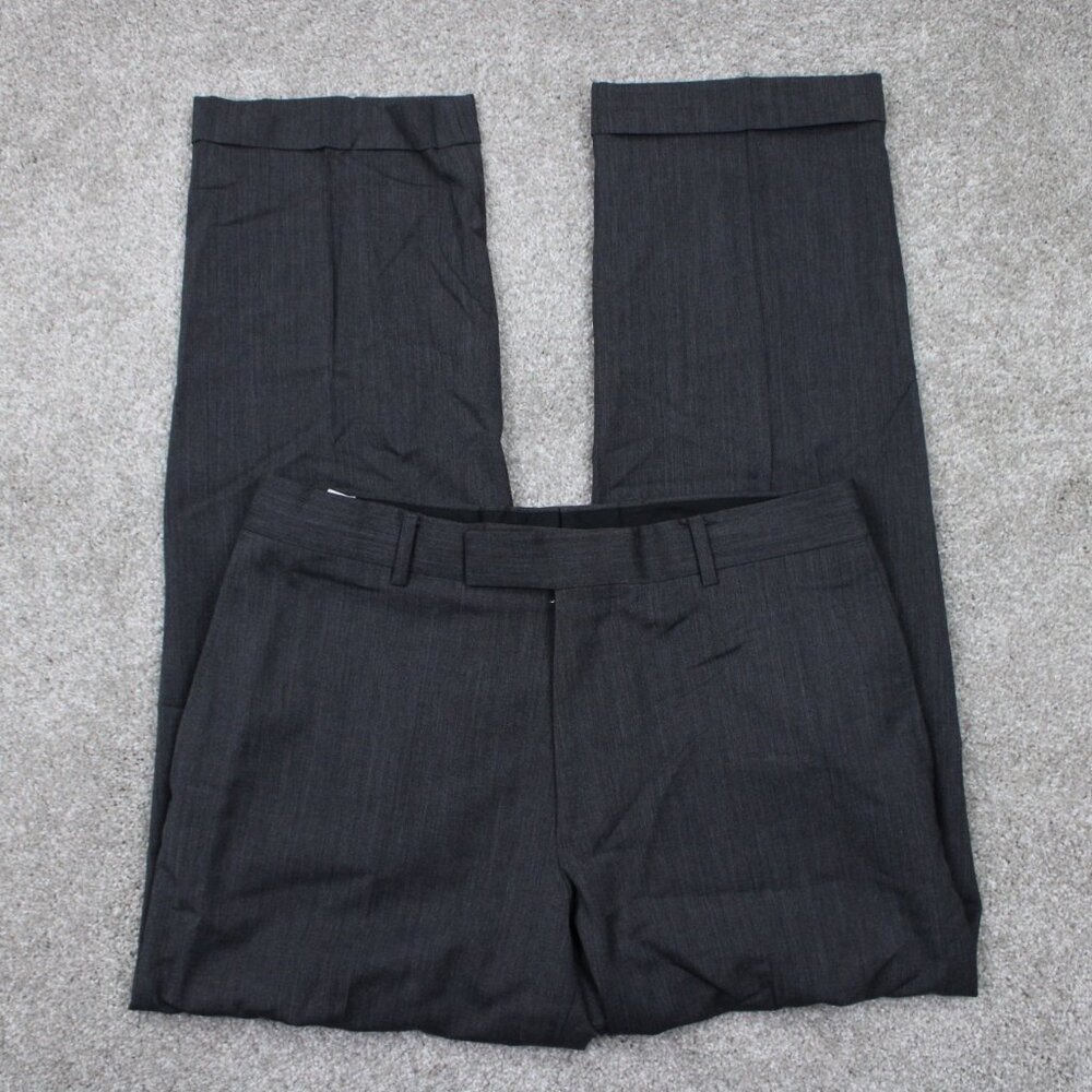 BOSS Hugo Boss‎ Pants Mens 33x30 Gray James Brown Wool Stretch Cuffed Flat Front